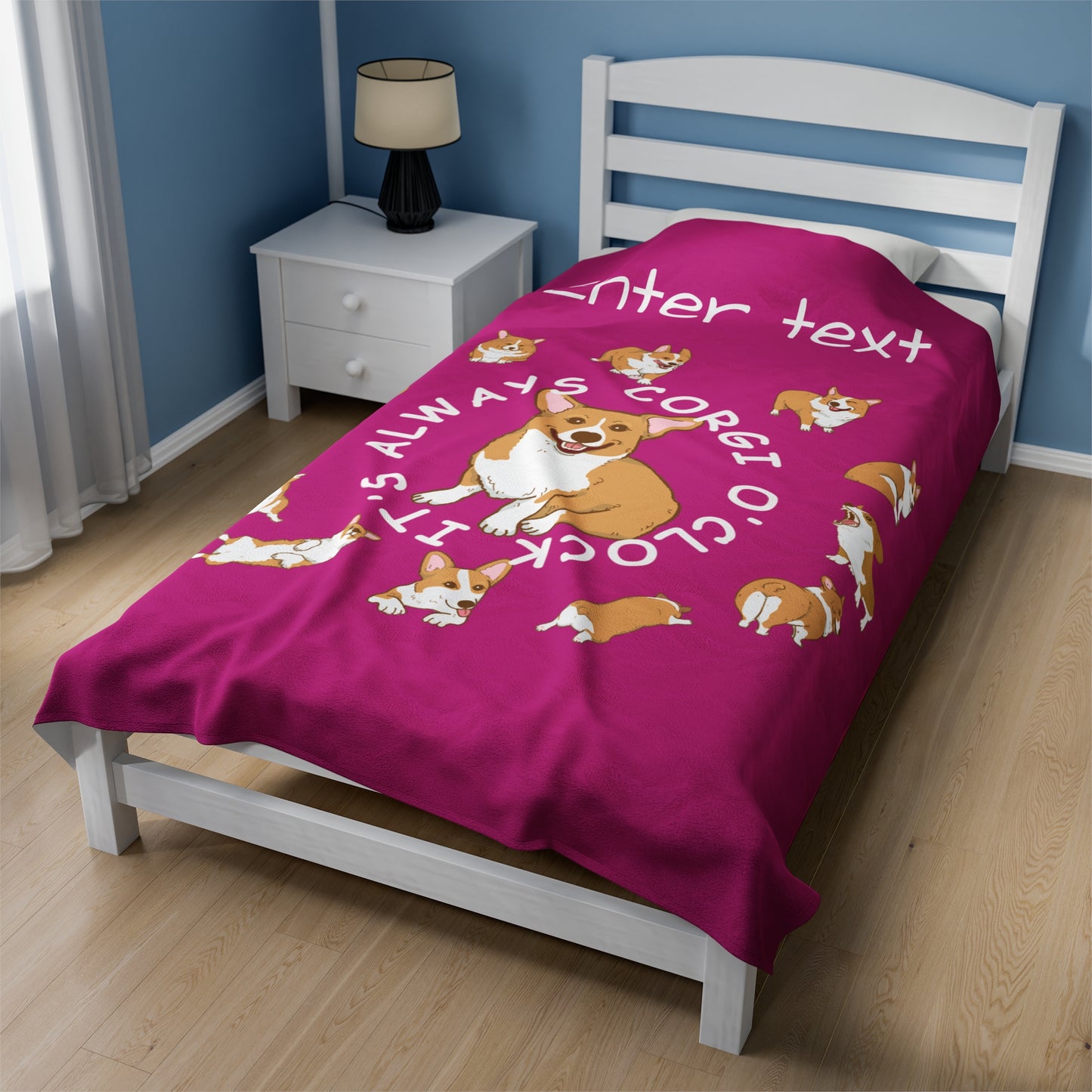 Corgi O'Clock Velveteen Plush Blanket- For your favorite Corgi Lover