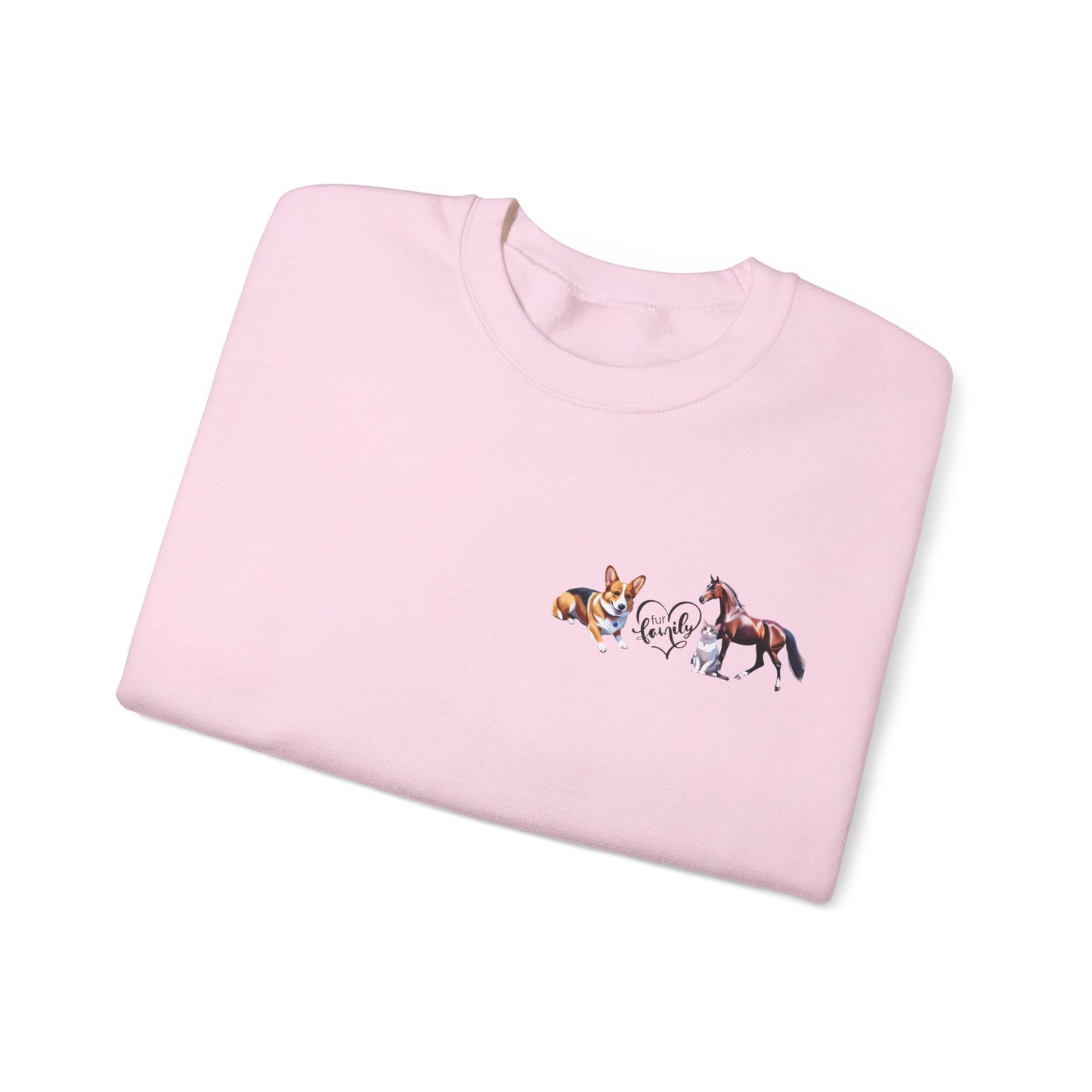 Fur Family Personalized Heavy Blend™ Crewneck Sweatshirt with your Cartoon Animals on the front and Names on the Sleeves