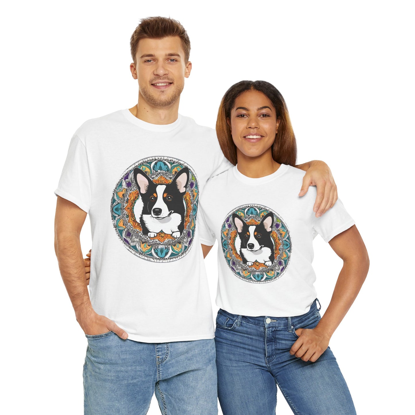 Black and White Corgi Lover Unisex Heavy Cotton Tee - Stylish Corgi Design T-Shirt