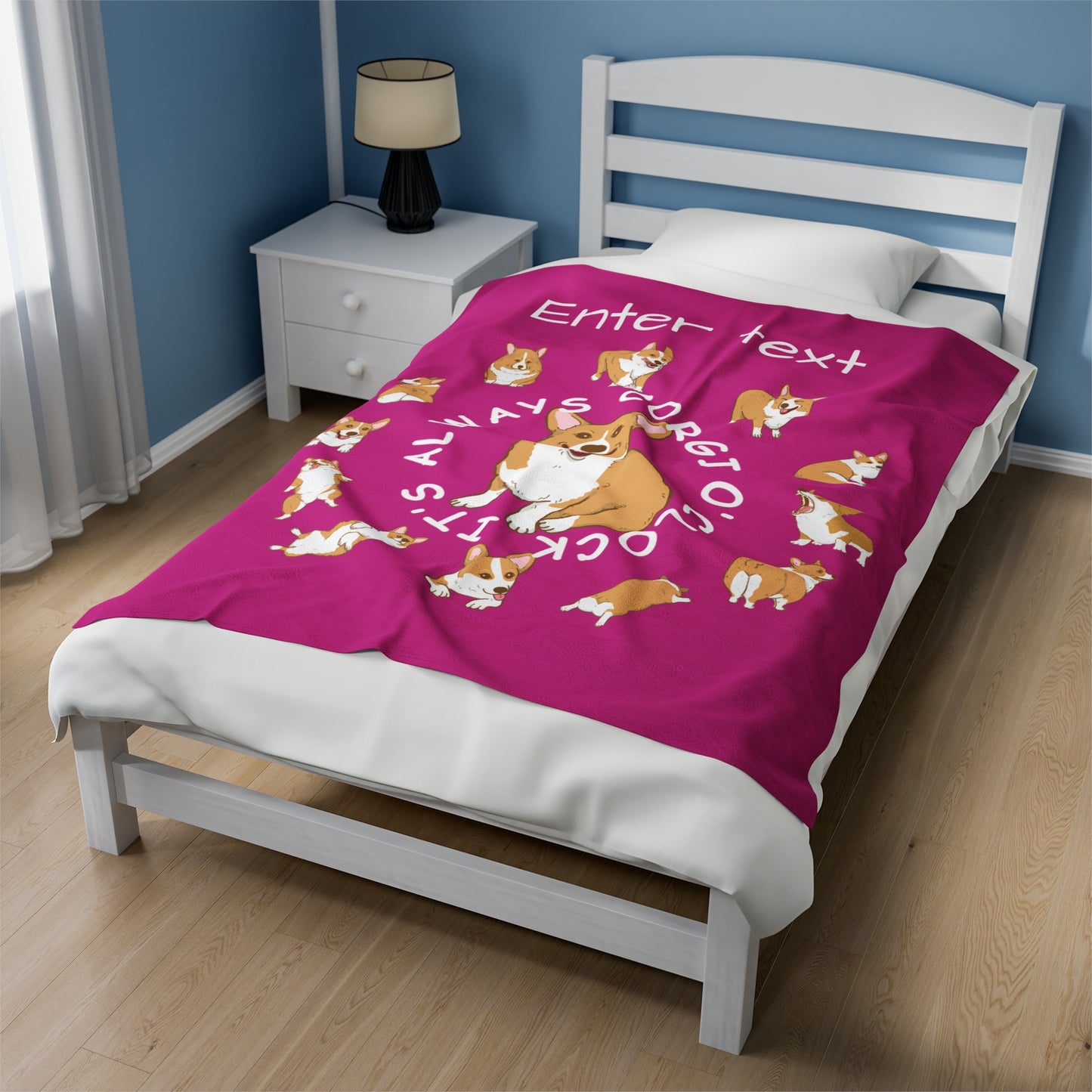Corgi O'Clock Velveteen Plush Blanket- For your favorite Corgi Lover