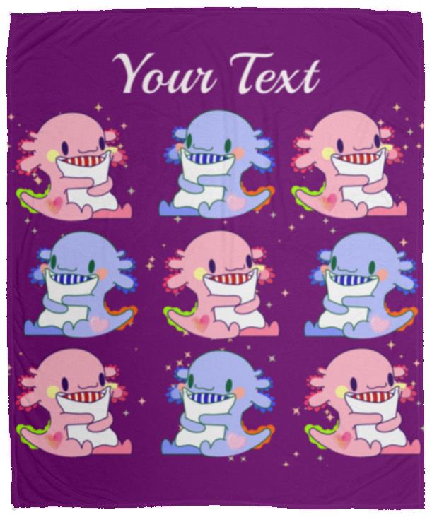Axolotl Pattern Cozy & Soft Plush Fleece Blanket - (FREE PERSONALIZATION) 50x60in