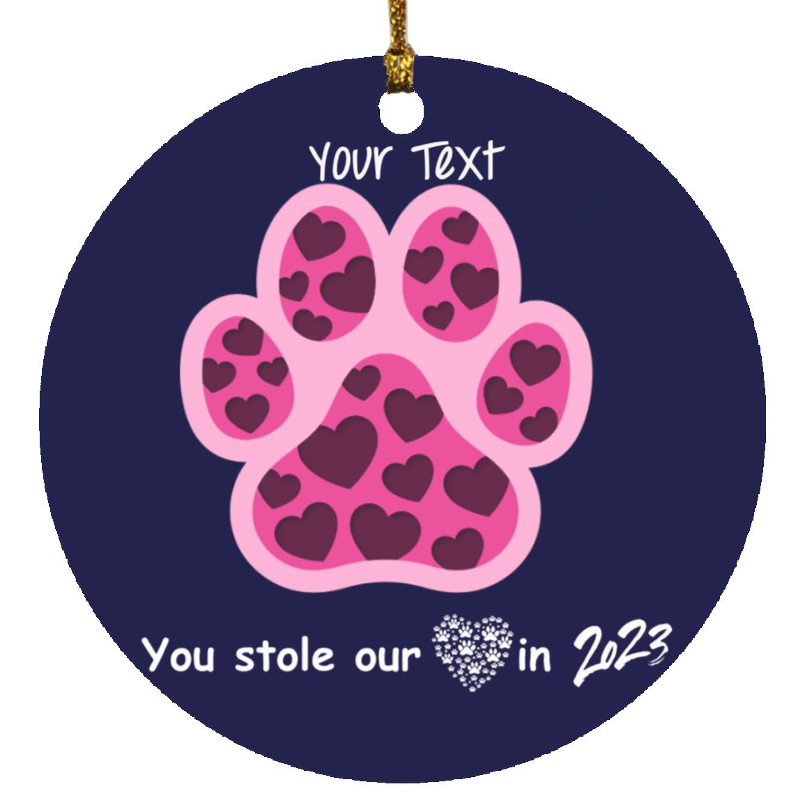 Dog Stole My Heart Christmas Ornament- FREE PERSONALIZATION