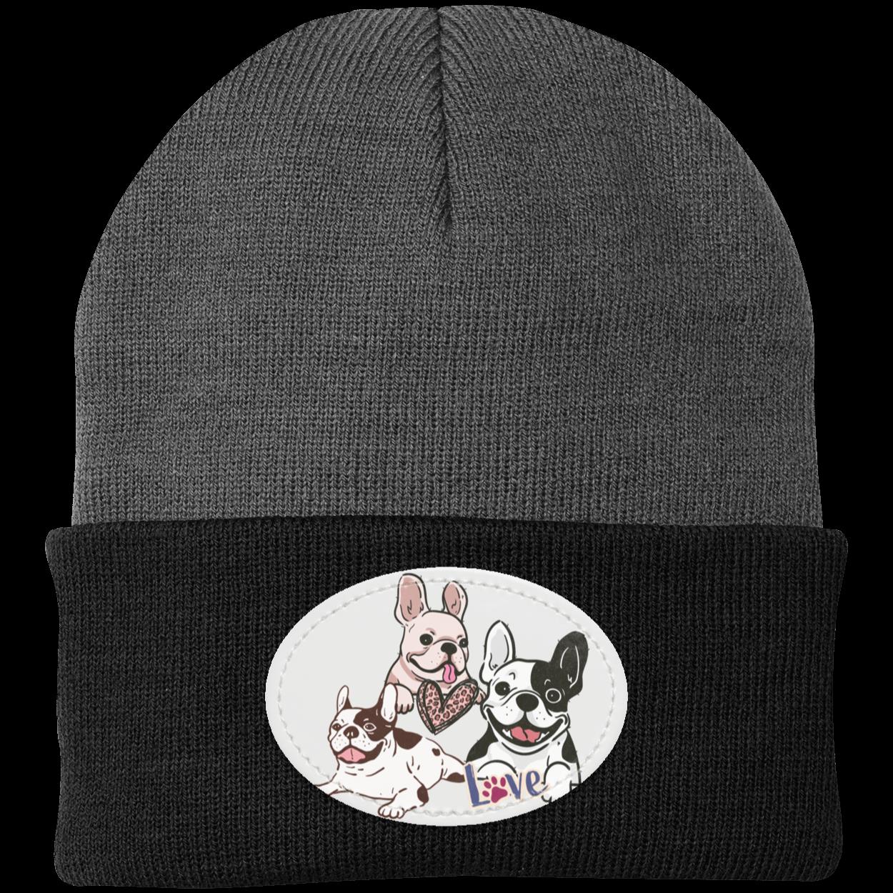 Frenchie Knit Cap featuring three cute French Bulldogs. Dog Hat. Very Warm