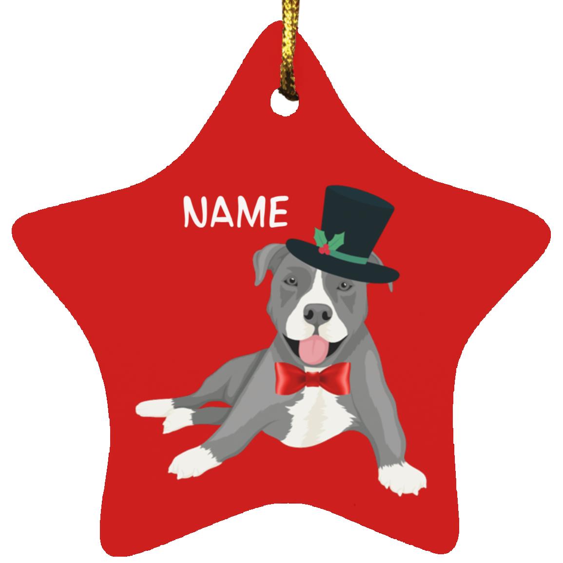Cute Pit Bull Star Ornament- FREE PERSONALIZATION
