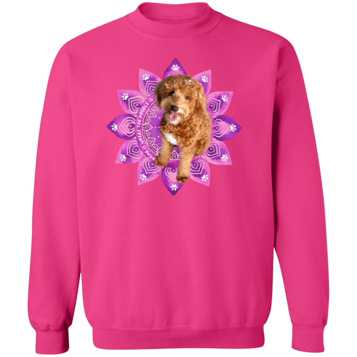 Cute Doodle sitting on a Purple Mandala Pullover Sweatshirt
