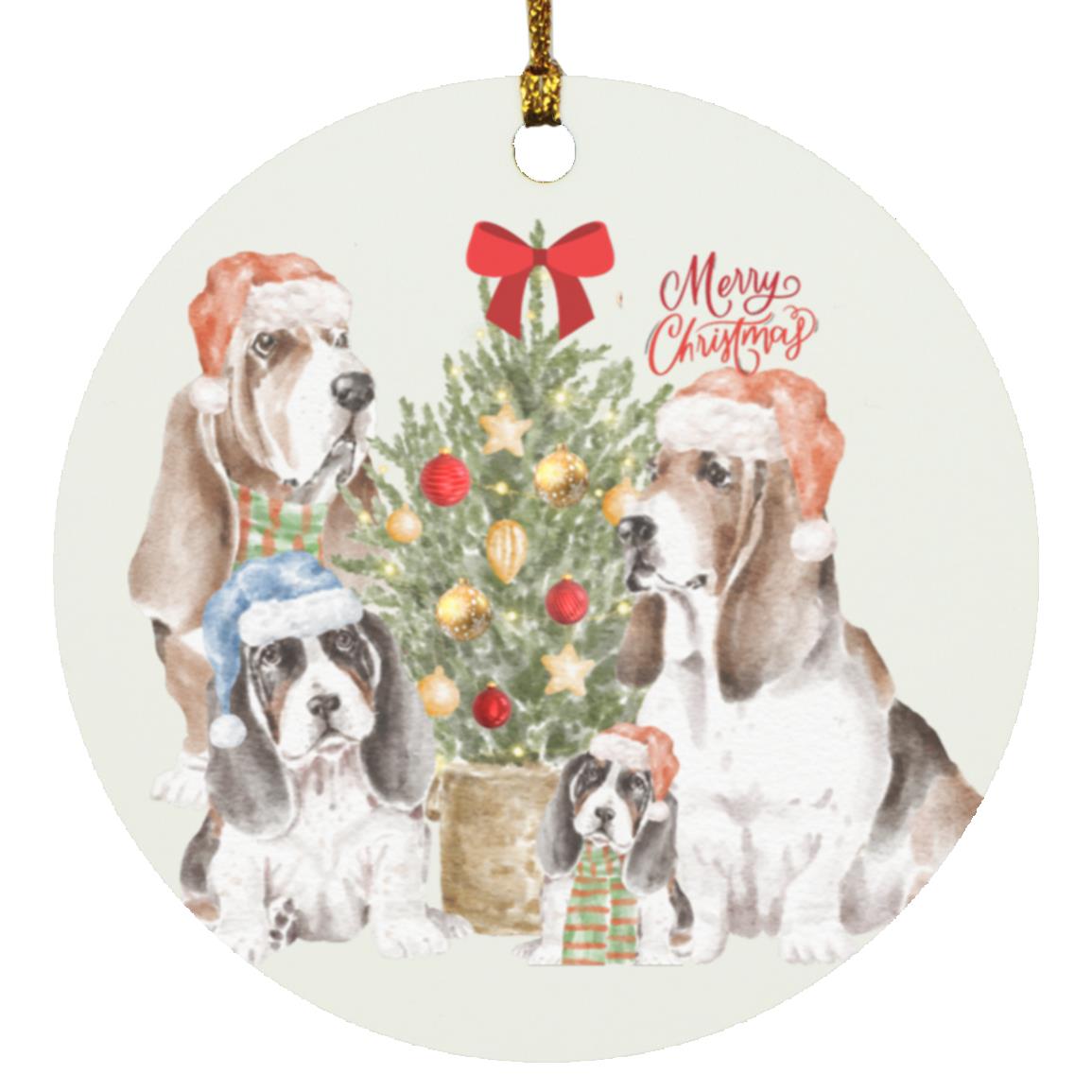 Basset Hound Christmas Circle Ornament