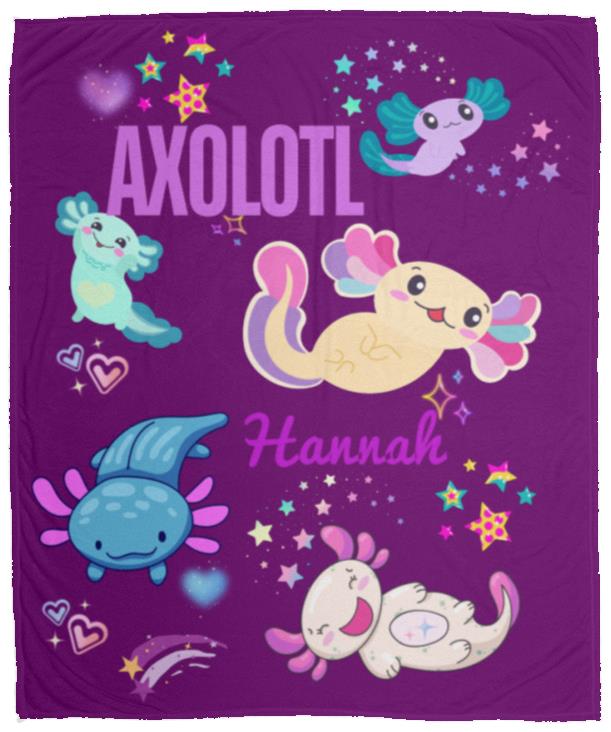 Personalized Axolotl Plush Fleece Blanket in a generous 50x60 size