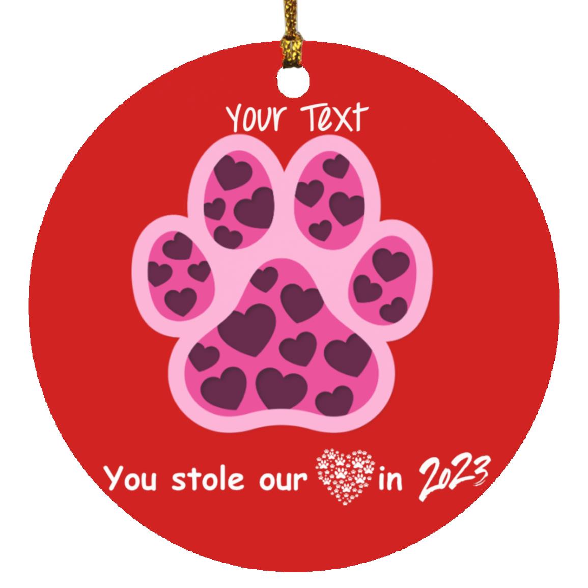Dog Stole My Heart Christmas Ornament- FREE PERSONALIZATION