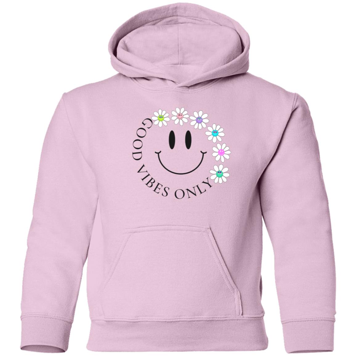 Preppy Aesthetic Good Vibes Only Kids Pullover Hoodie with Smiley faces and flowers