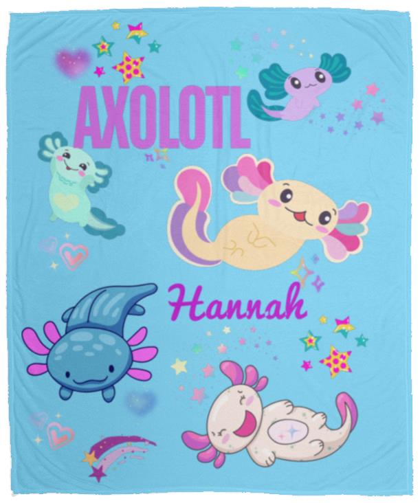 Personalized Axolotl Plush Fleece Blanket in a generous 50x60 size