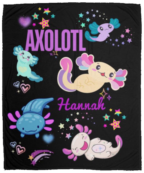 Personalized Axolotl Plush Fleece Blanket in a generous 50x60 size