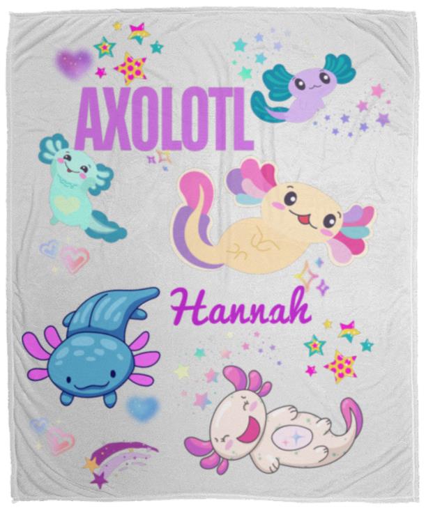 Personalized Axolotl Plush Fleece Blanket in a generous 50x60 size