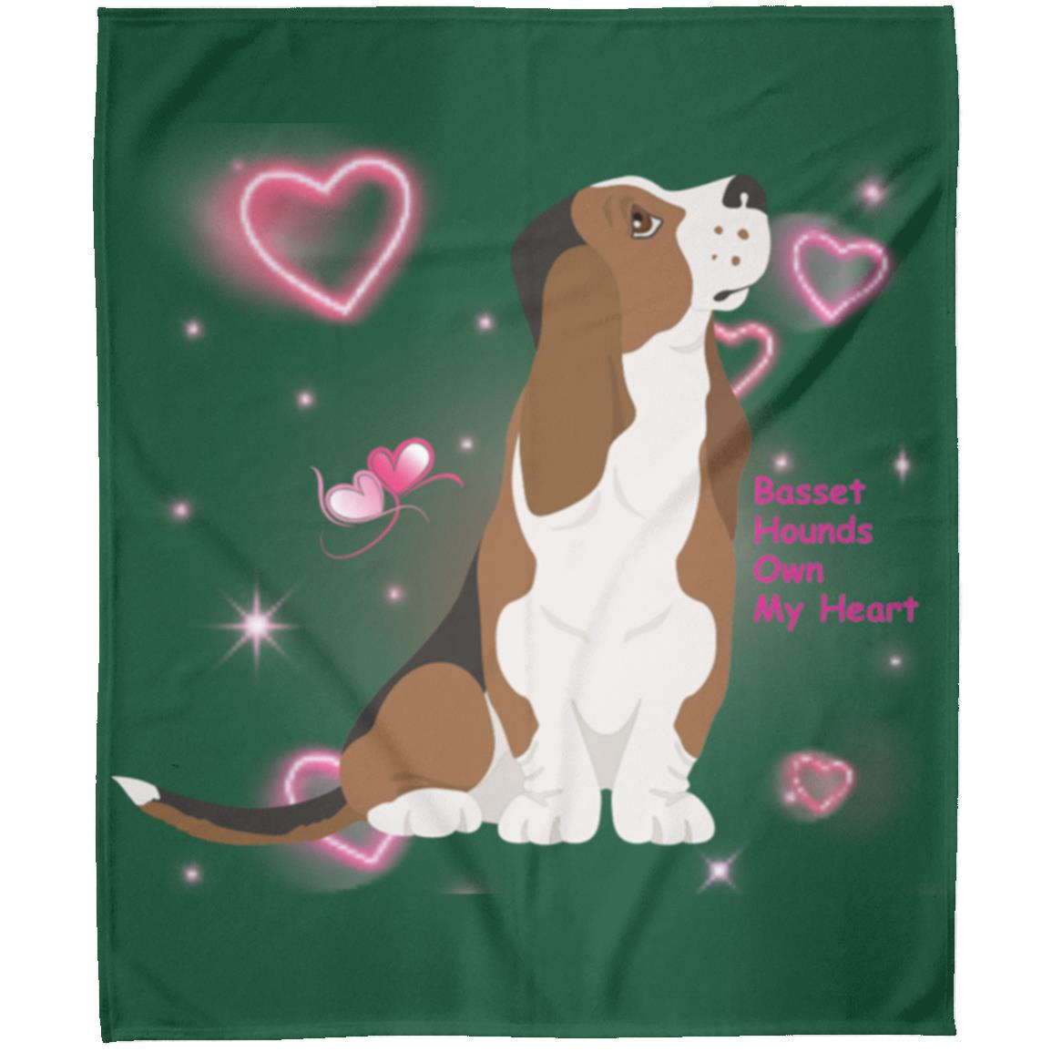 Basset Hound heart Fleece Blanket 50x60, pefect gift for Valentines Day and use all year!