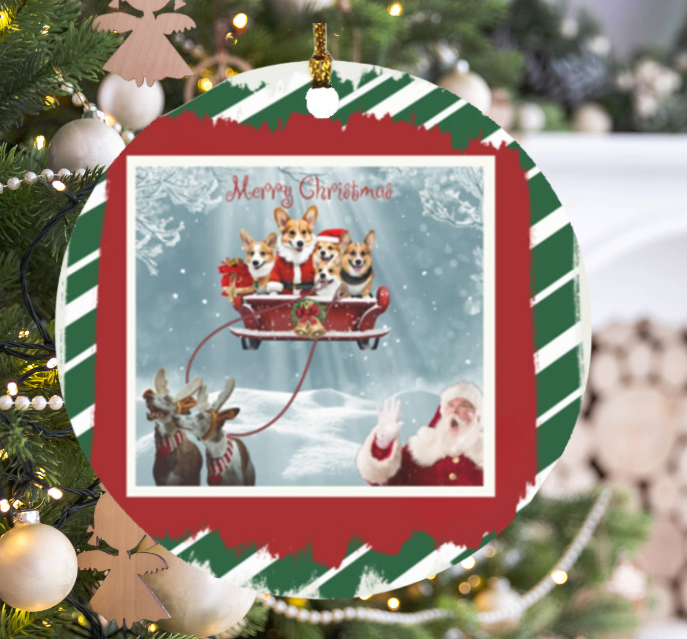 Christmas Corgi Circle Ornament
