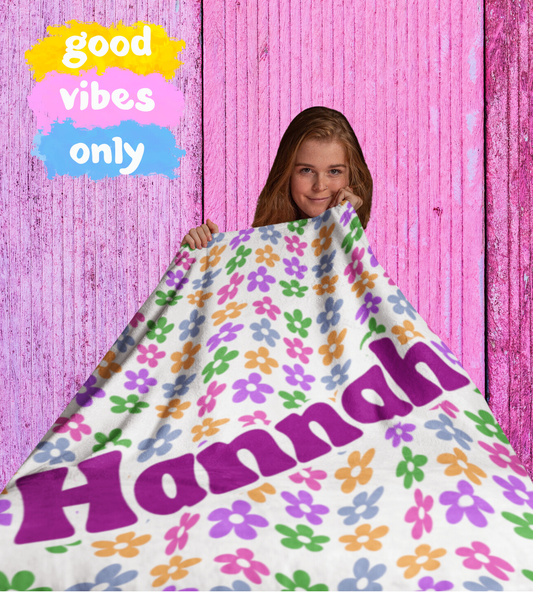Personalized Preppy Aesthetic Super Soft Plush Fleece Throw with cute flowers