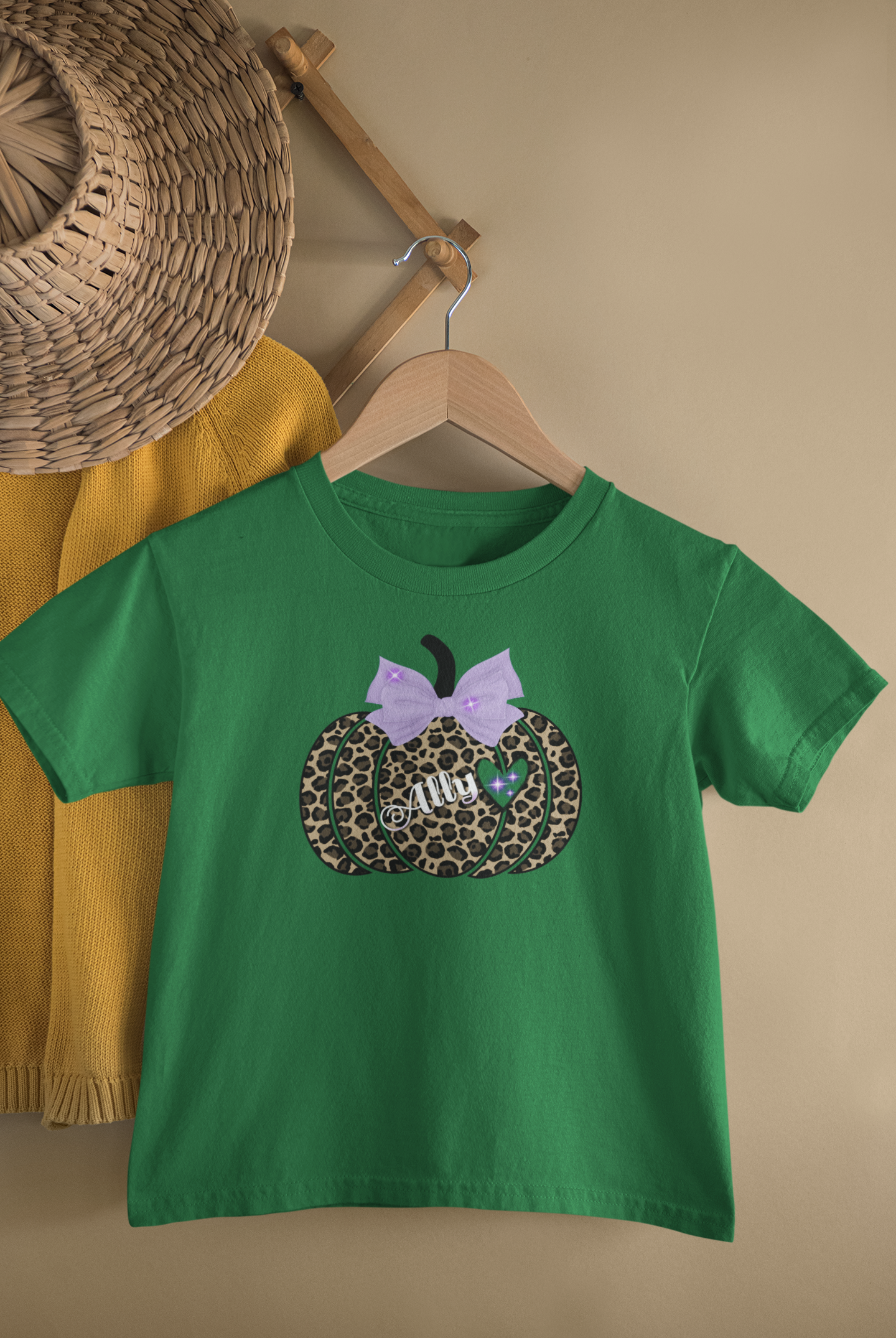 Personalized Cheetah Print Pumpkin Toddler T-Shirt