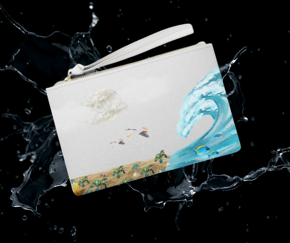 Ocean and Turtle themed Clutch Bag-Truly a piece of art- FREE SHIPPING