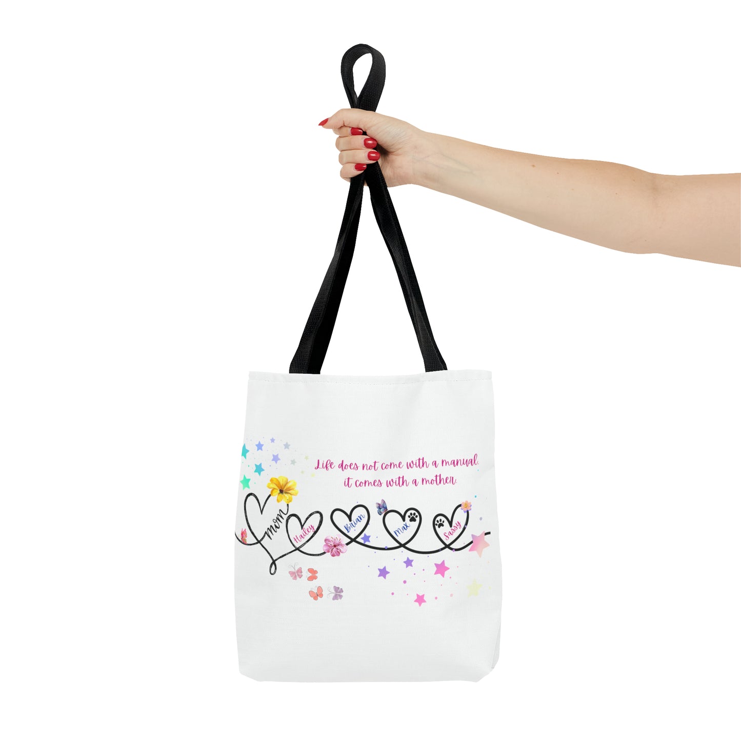 Personalized Mom Tote Bag - Custom Name Tote for Mom with Kids & Pets