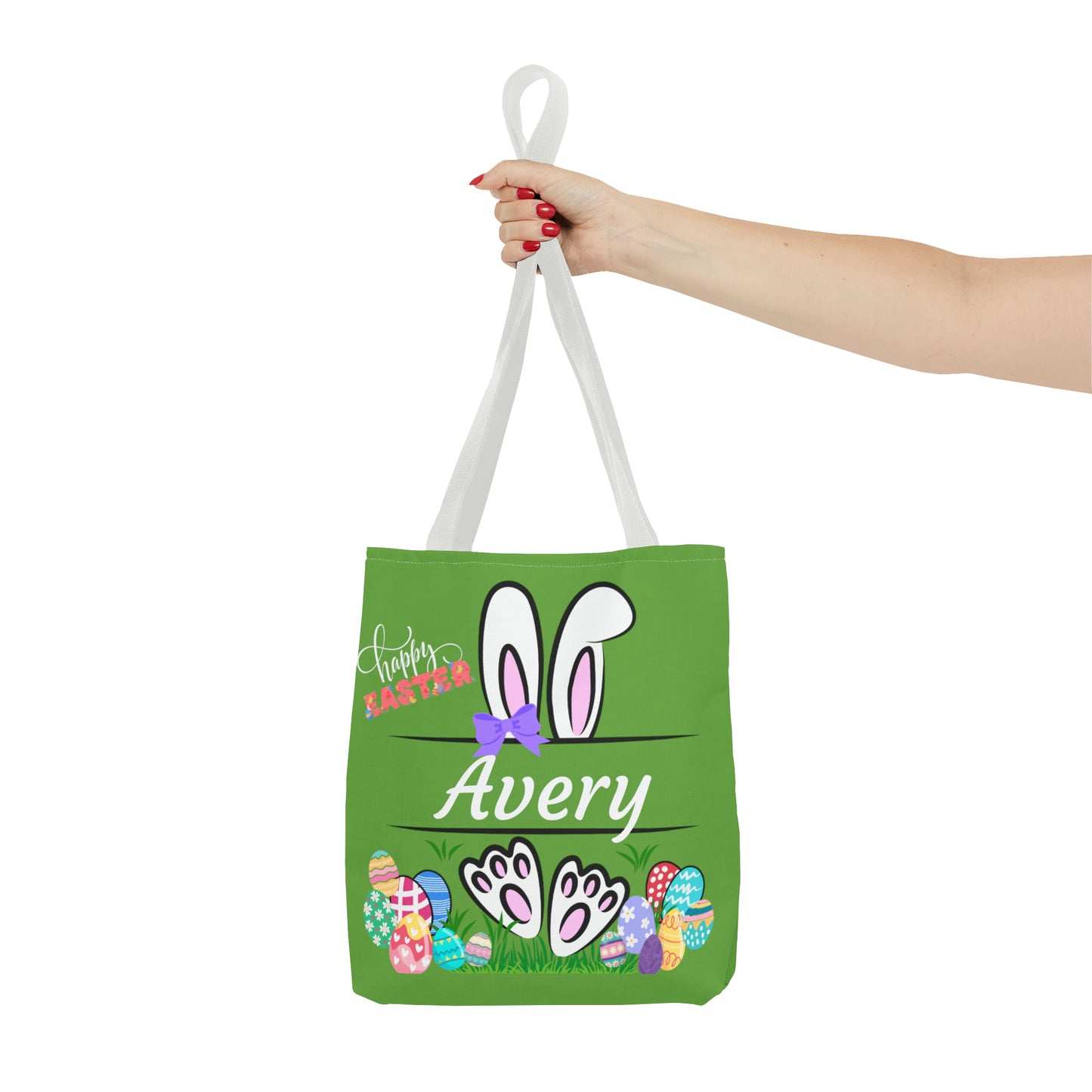 Green Easter Personalizable Tote Bag for Egg Hunts at Home or School or anywhere.