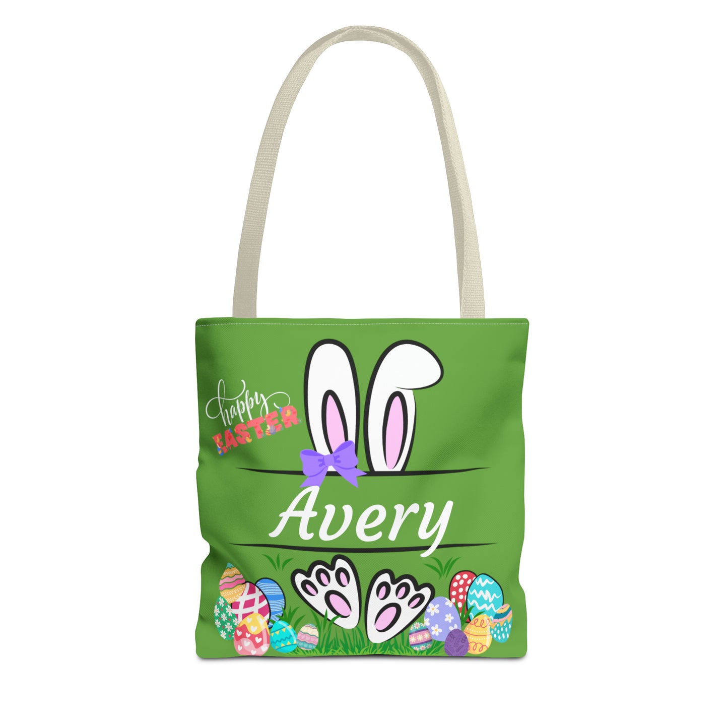 Green Easter Personalizable Tote Bag for Egg Hunts at Home or School or anywhere.