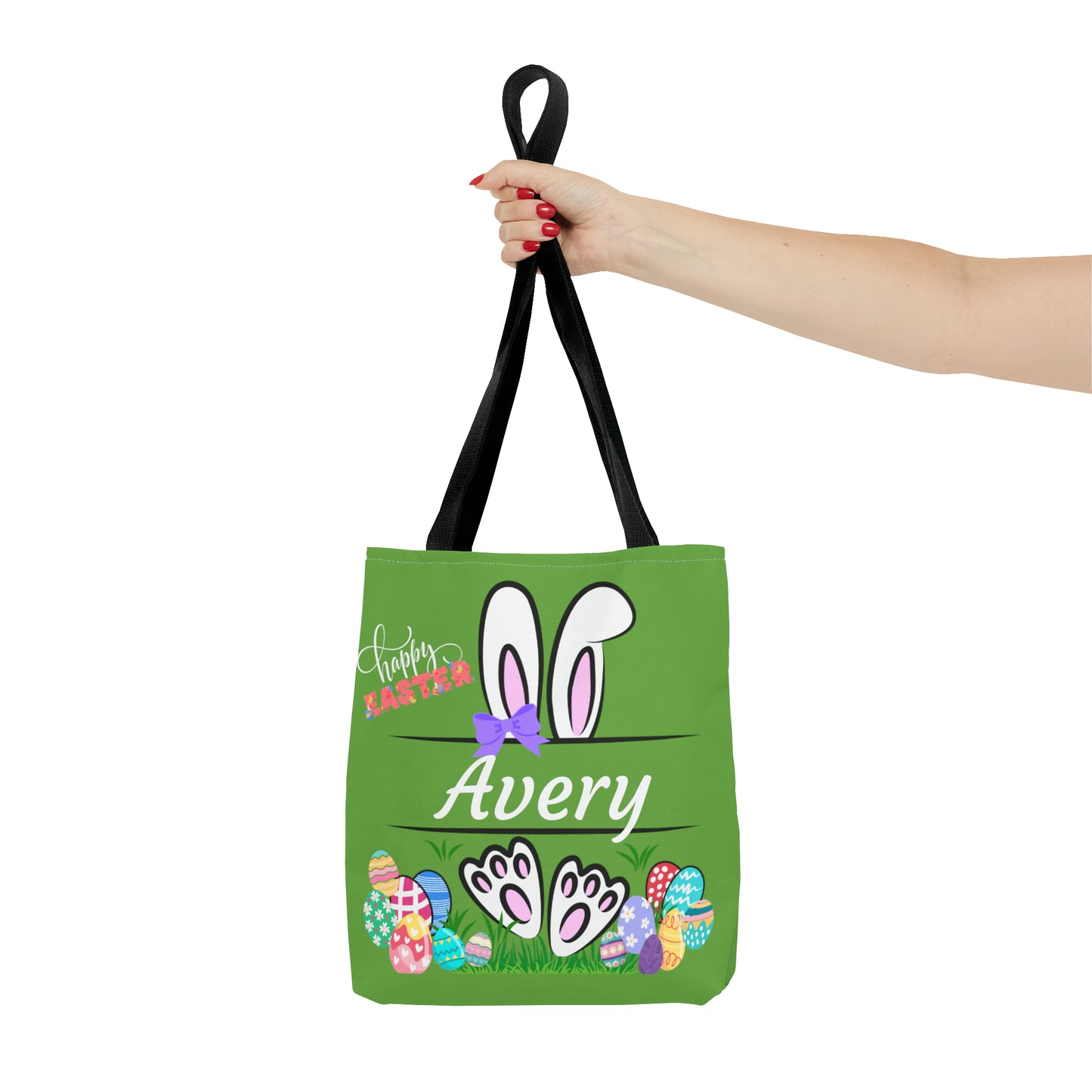 Green Easter Personalizable Tote Bag for Egg Hunts at Home or School or anywhere.