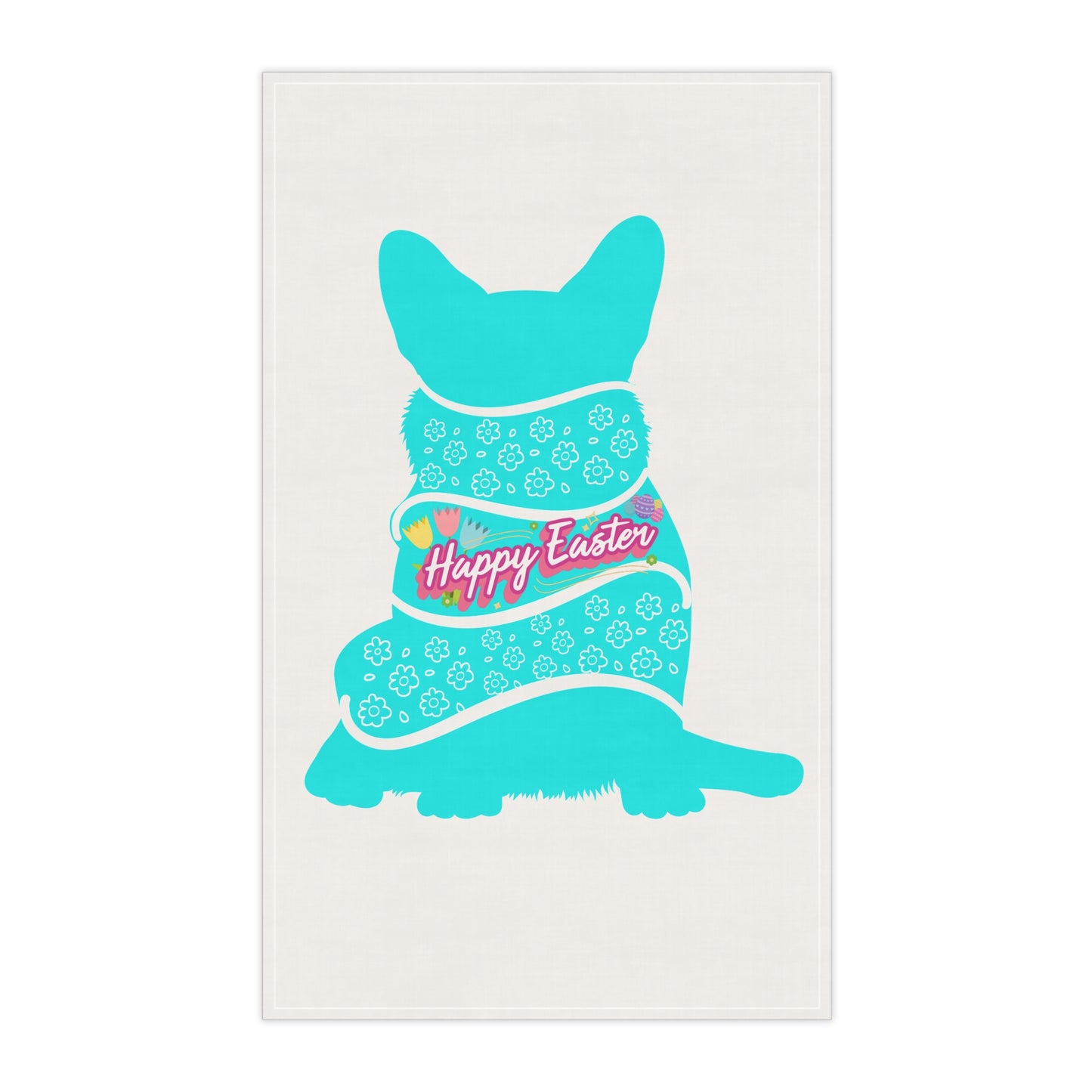 Easter Corgi Kitchen Towel that says Happy Easter