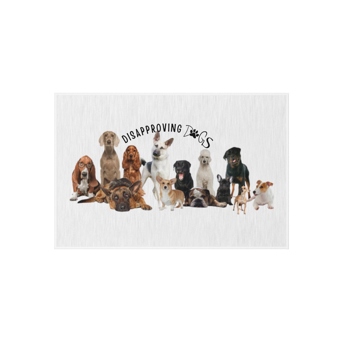 Disapproving Dogs Outdoor Rug in size 24 x 36 with non skid back.