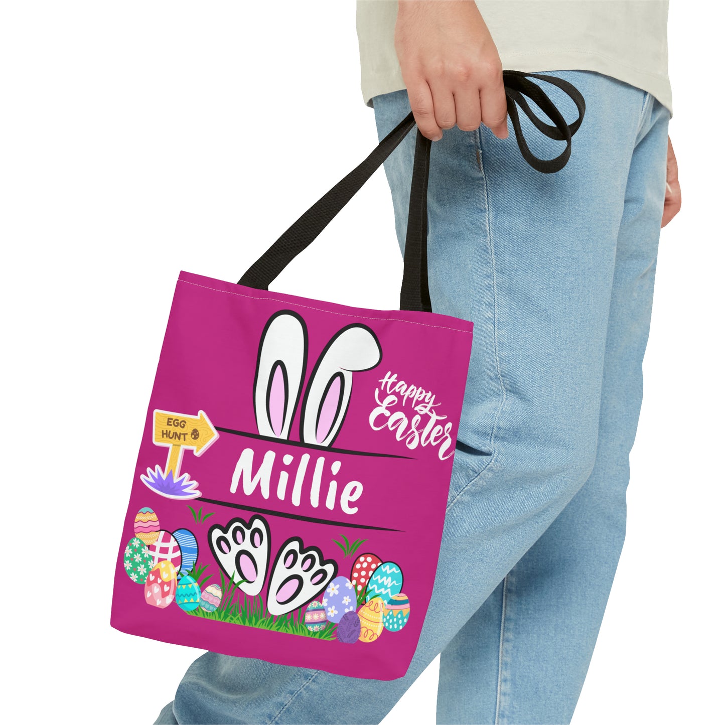 Personalizable Easter Tote Bag- Easter Bag. Easter Basket-Pink