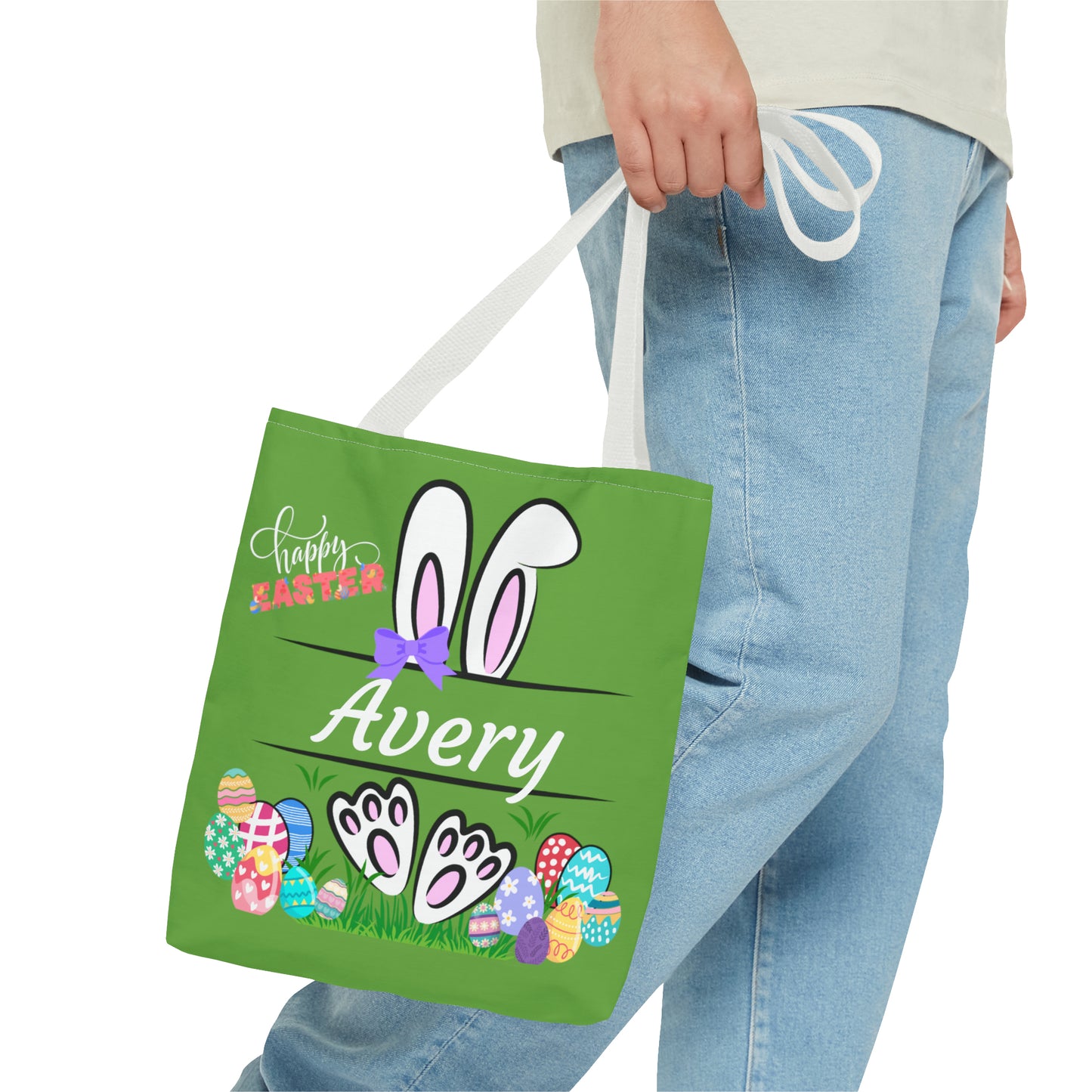 Green Easter Personalizable Tote Bag for Egg Hunts at Home or School or anywhere.