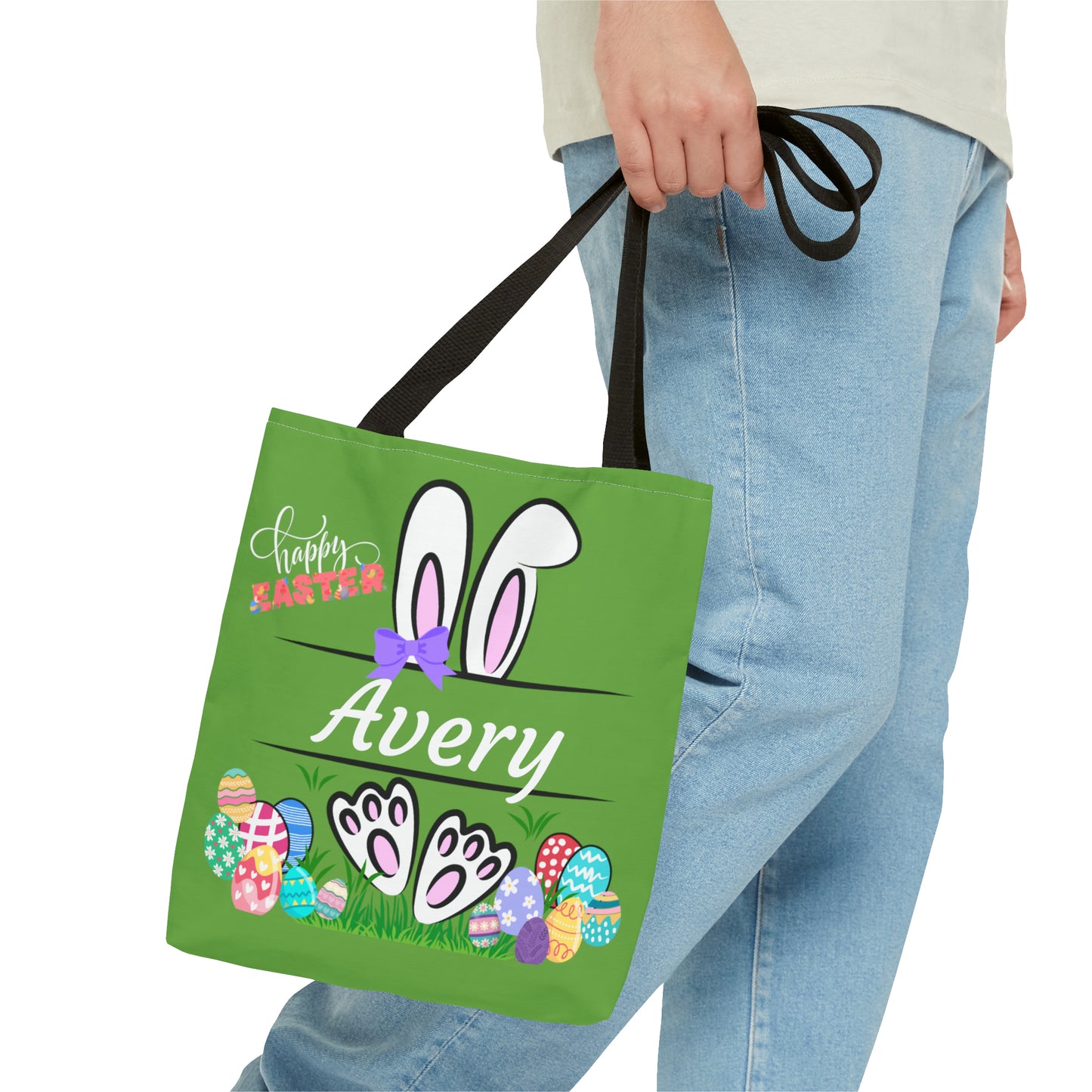 Green Easter Personalizable Tote Bag for Egg Hunts at Home or School or anywhere.