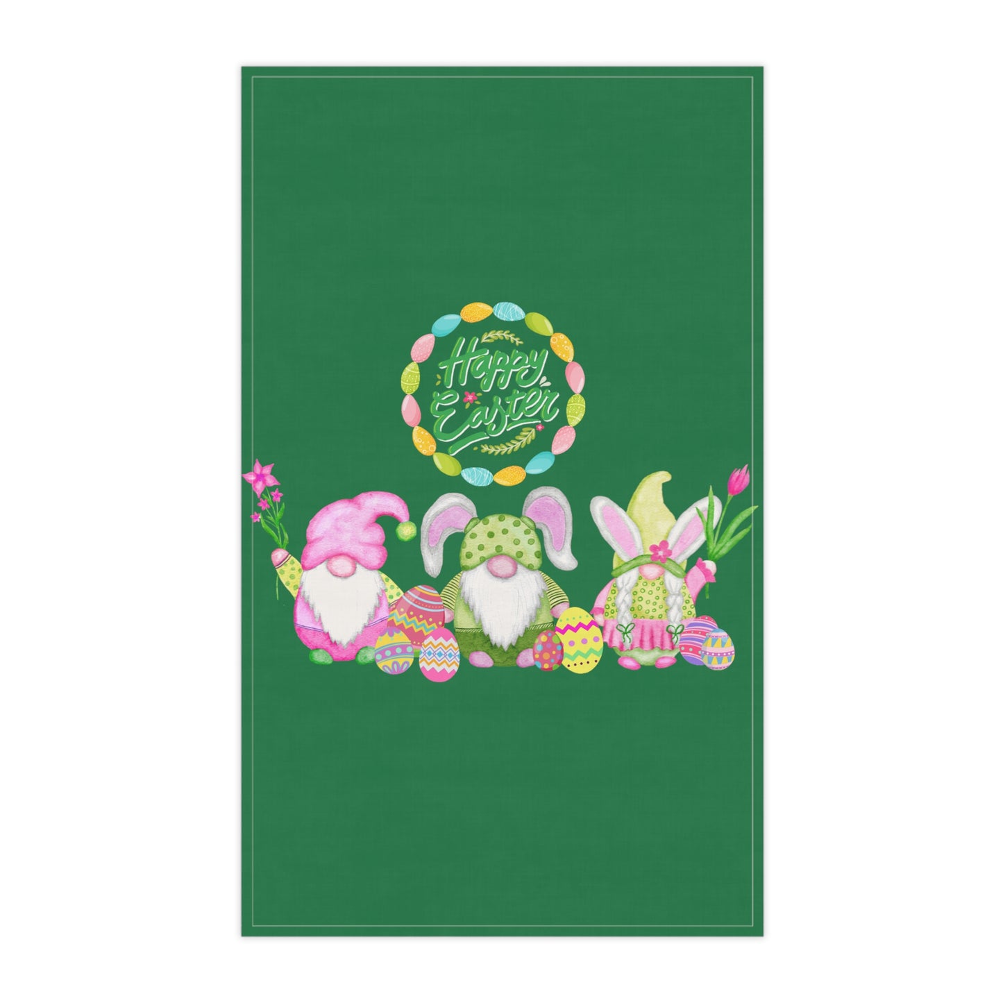 Easter Green Gnome Kitchen Towel that says Happy Easter