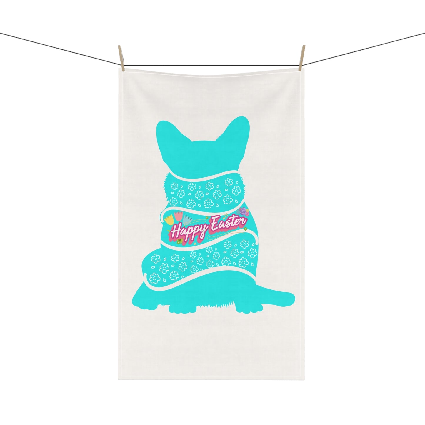 Easter Corgi Kitchen Towel that says Happy Easter