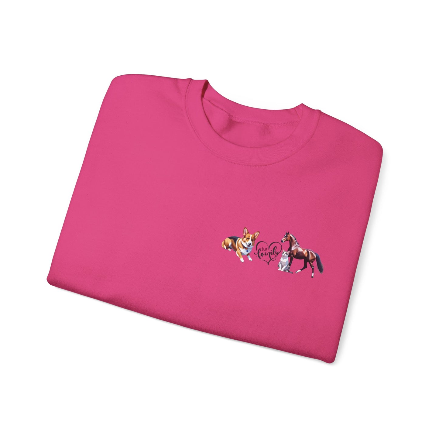 Fur Family Personalized Heavy Blend™ Crewneck Sweatshirt with your Cartoon Animals on the front and Names on the Sleeves