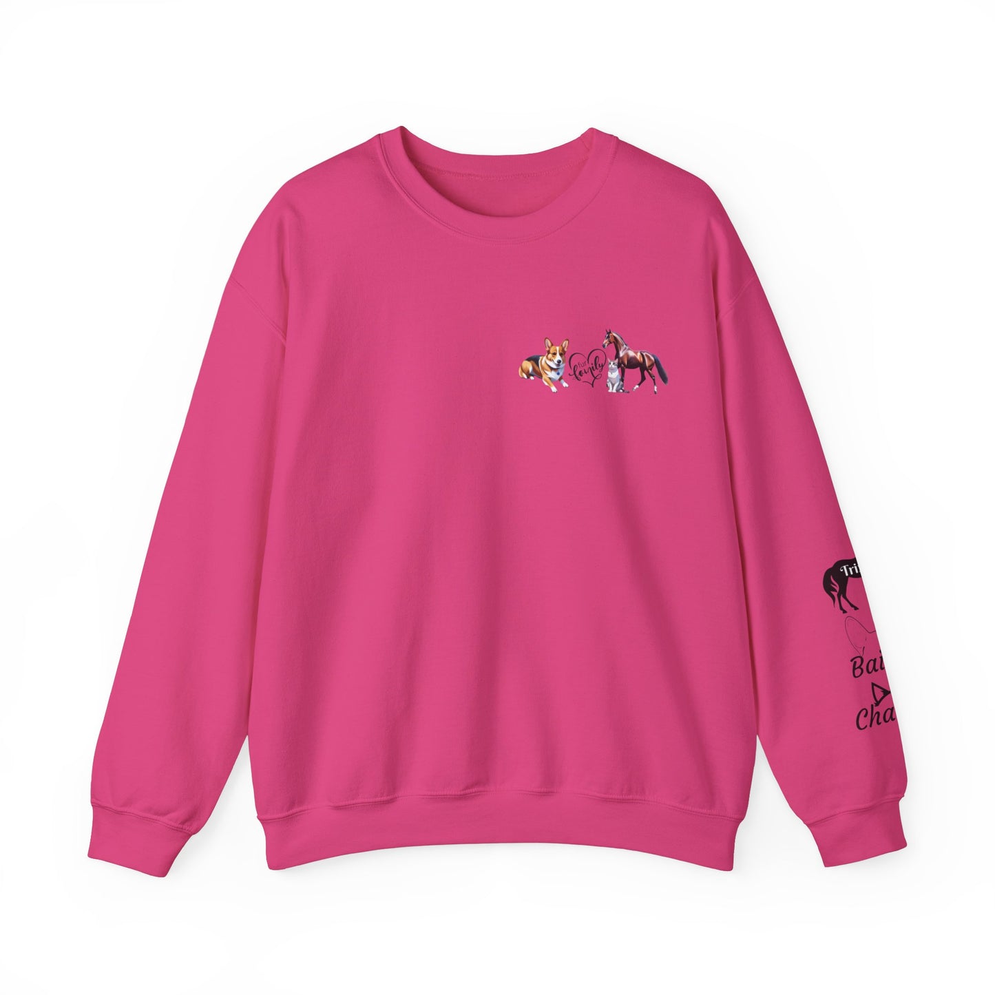 Fur Family Personalized Heavy Blend™ Crewneck Sweatshirt with your Cartoon Animals on the front and Names on the Sleeves