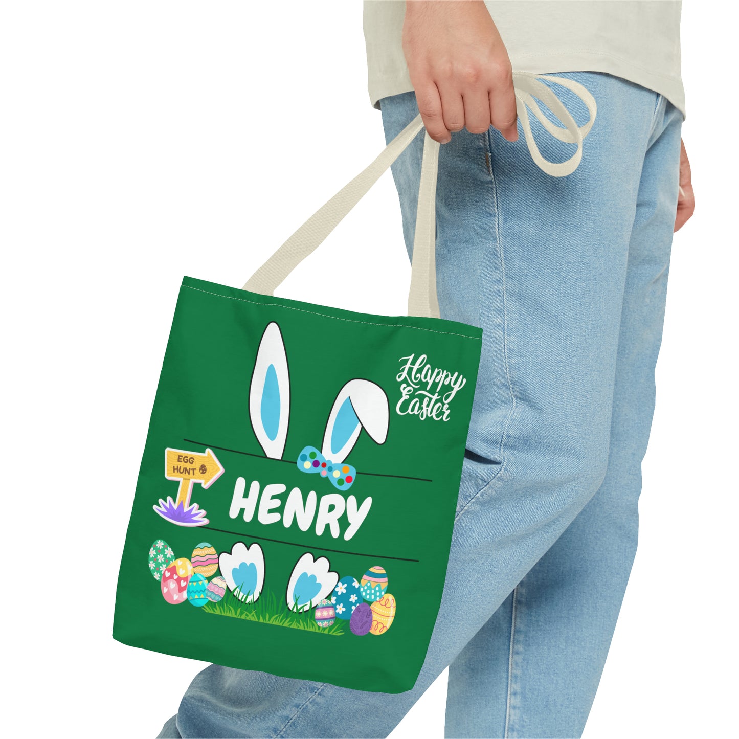 Personalizable Green Easter Bag. Custom Made for your kids egg hunt.