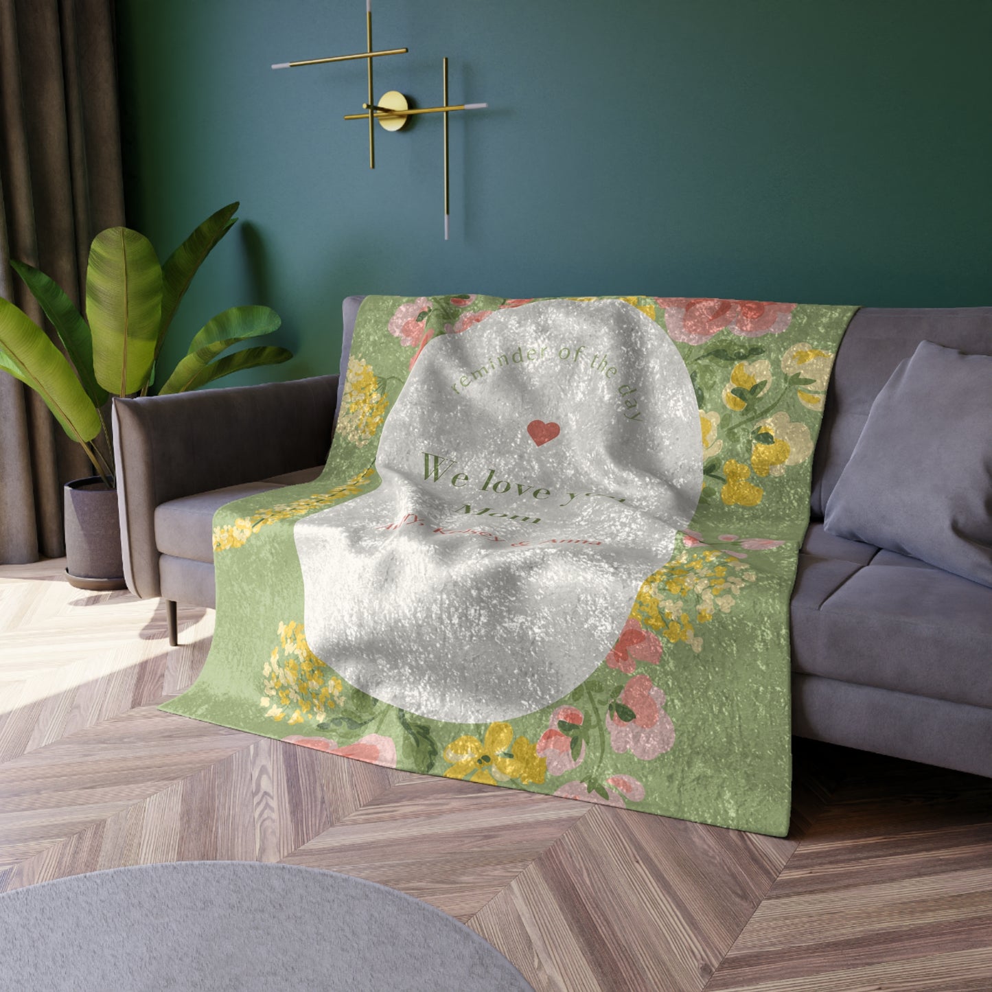 Personalized Crushed Velvet Blanket - We Love You Mom - Floral Design