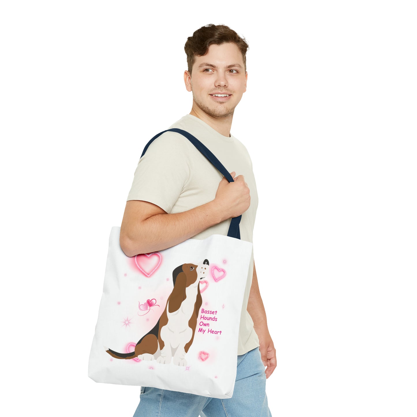 Basset Hound Large 18 x 18 Tote Bag that says Basset Hounds own my heart