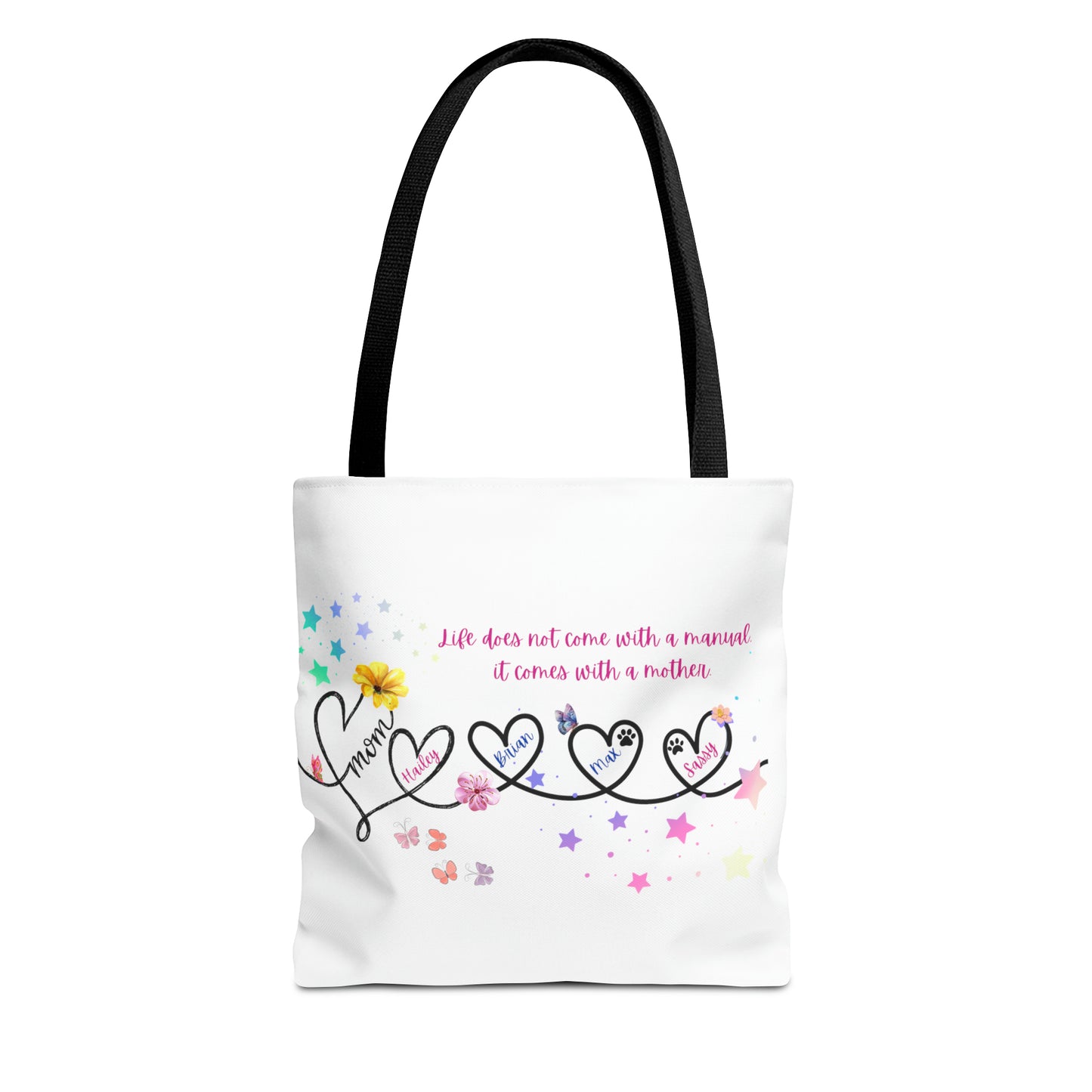 Personalized Mom Tote Bag - Custom Name Tote for Mom with Kids & Pets