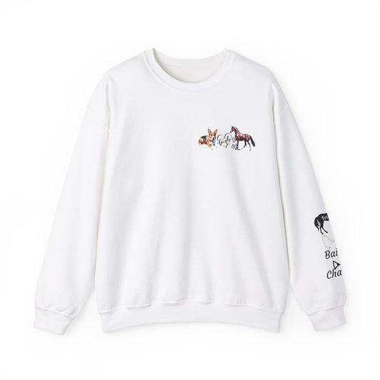 Fur Family Personalized Heavy Blend™ Crewneck Sweatshirt with your Cartoon Animals on the front and Names on the Sleeves