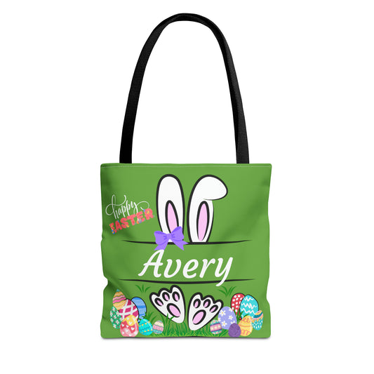 Green Easter Personalizable Tote Bag for Egg Hunts at Home or School or anywhere.