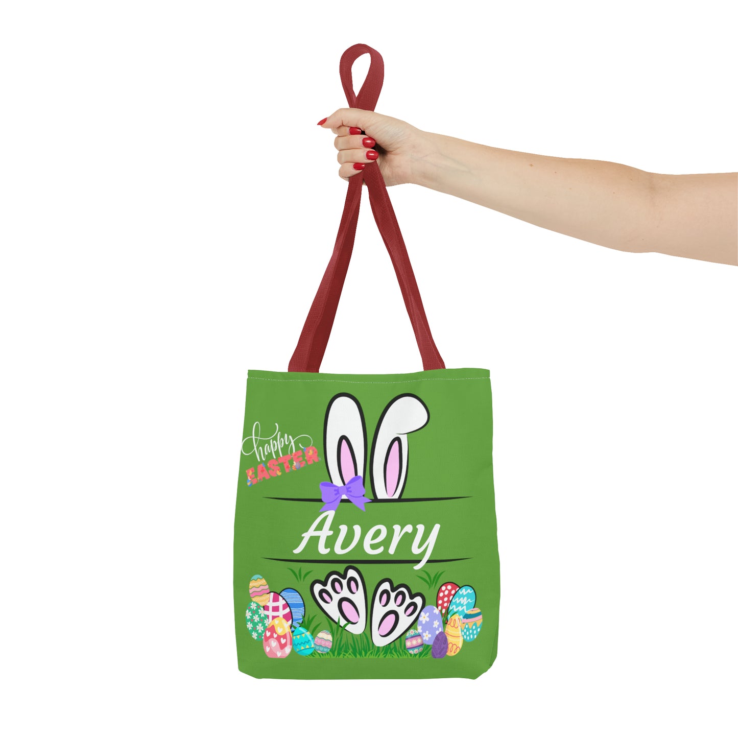 Green Easter Personalizable Tote Bag for Egg Hunts at Home or School or anywhere.