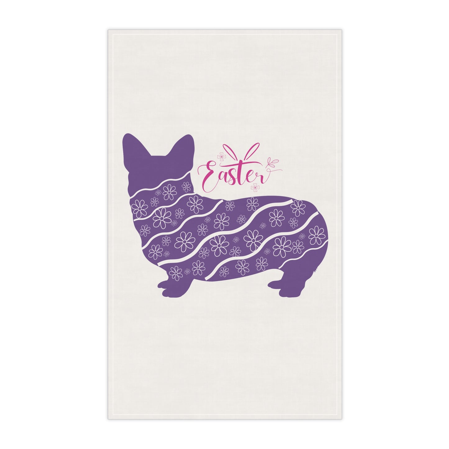 Easter Corgi Purple Flowers Kitchen Towel