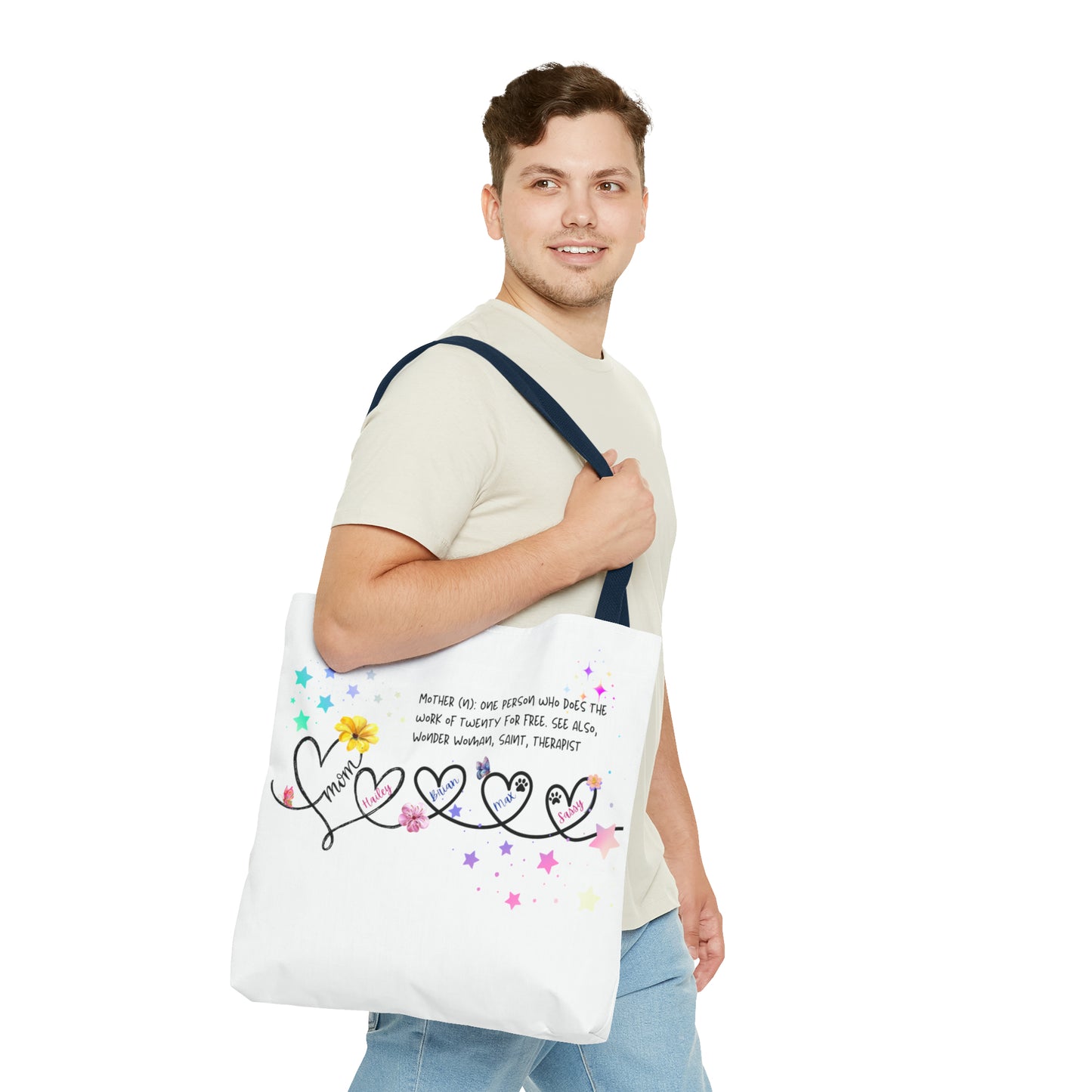 Personalized Mom Tote Bag - Custom Name Tote for Mom with Kids & Pets- Mom is a Noun