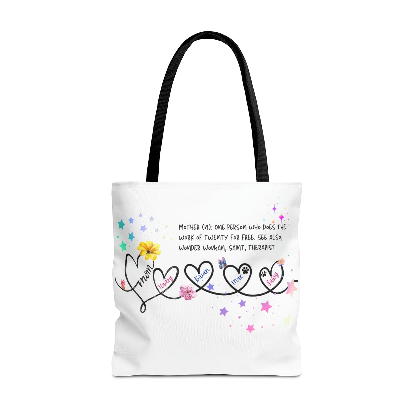 Personalized Mom Tote Bag - Custom Name Tote for Mom with Kids & Pets- Mom is a Noun