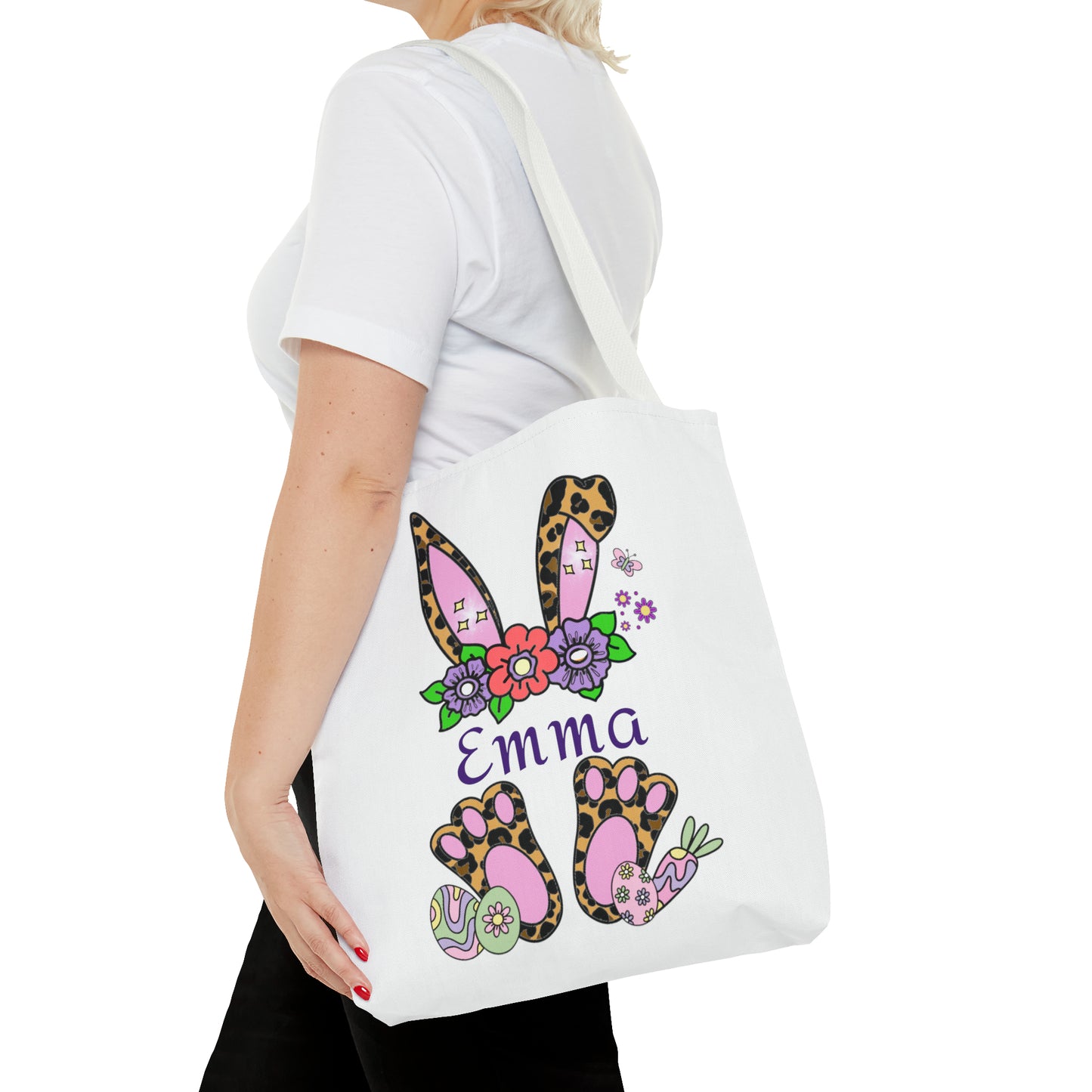 Personalized Easter Cheetah Print Tote Bag- Available in 2 sizes