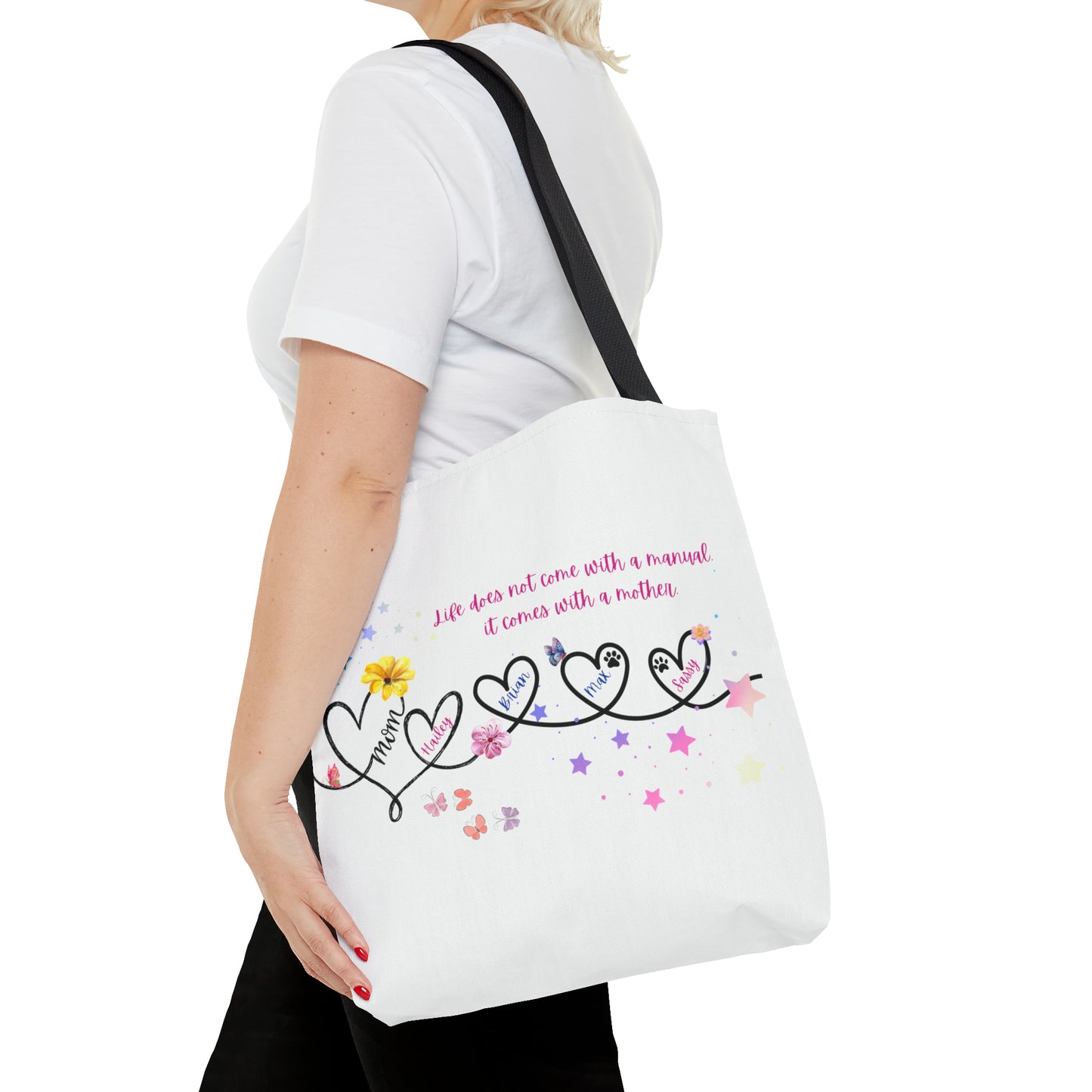 Personalized Mom Tote Bag - Custom Name Tote for Mom with Kids & Pets