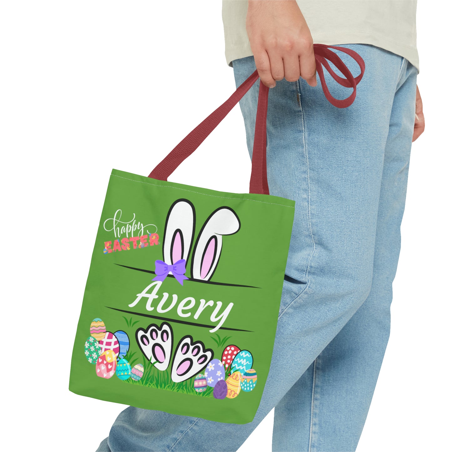 Green Easter Personalizable Tote Bag for Egg Hunts at Home or School or anywhere.