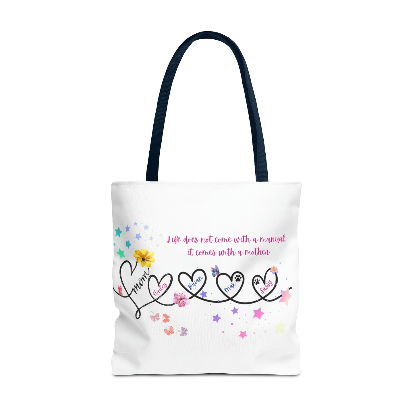 Personalized Mom Tote Bag - Custom Name Tote for Mom with Kids & Pets