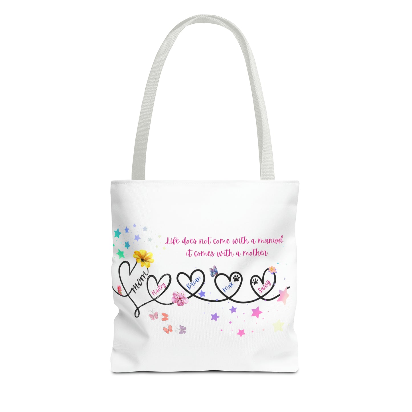 Personalized Mom Tote Bag - Custom Name Tote for Mom with Kids & Pets