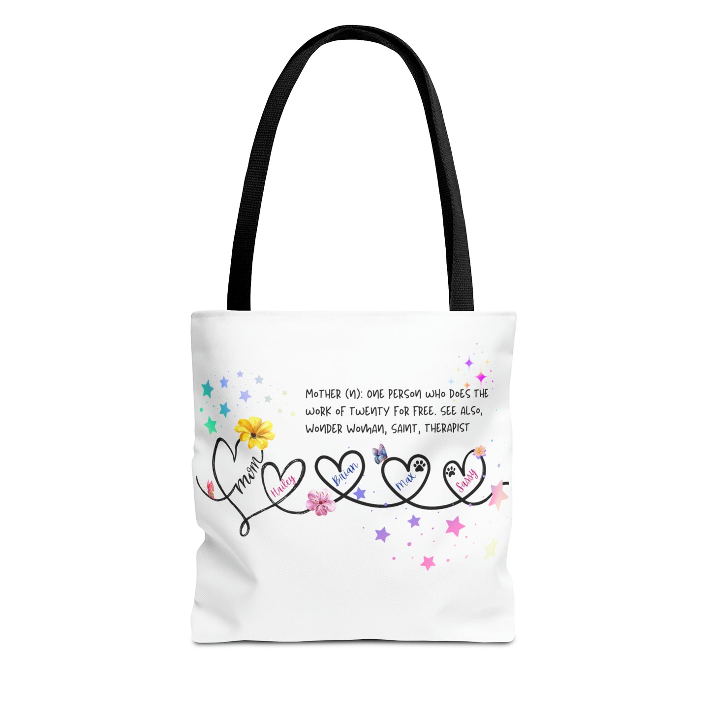 Personalized Mom Tote Bag - Custom Name Tote for Mom with Kids & Pets- Mom is a Noun